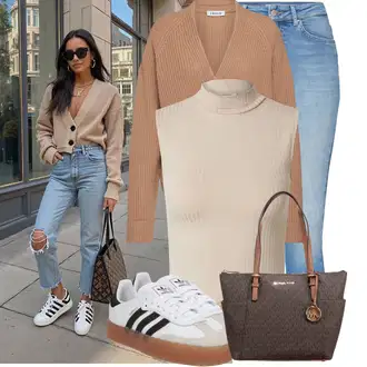 Outfit sa Siva/Bijela/Crna/Krem/Bež Tanka Tenisica/Vintage Tenisica/Niska Tenisica/Tenisica s platformom/Kožna Tenisica/Skate cipela Adidas Originals "Moderan look za slobodno vrijeme"