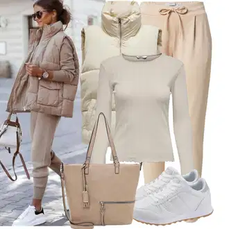 Outfit sa Bež/Zlatni/Kaki/Bijela Kaput Parka velike veličine JdY "Cool za slobodno vrijeme"