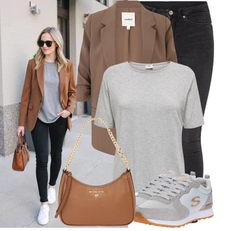 Outfit sa Crna/SvjetloSiva/TamnoSiva/Siva Traper Tajice/Hlače s Prorezom/Skinny Hlače/Jeggings Only "Cool za slobodno vrijeme"
