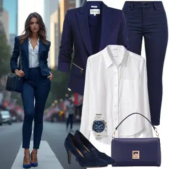 Outfit s Tmavě modrá/Modrá Kožená bunda/Push up Džín/Termální Džíny/Zimní bunda/Kožené Boty/High Waist Džínové Kalhoty Noisy may "Elegantní obchodní oblečení"