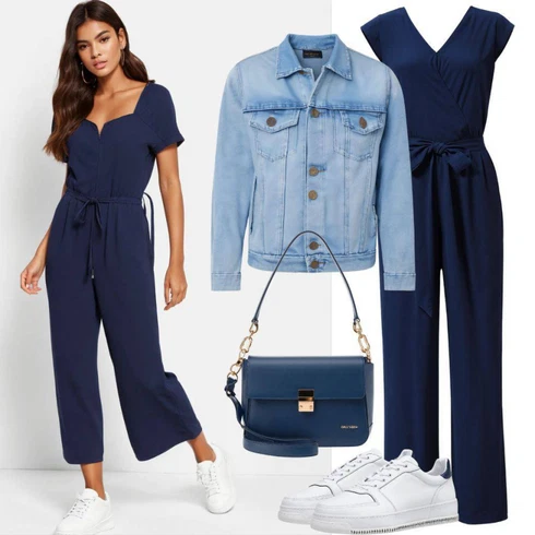Kombinace Tmavě modrá Overal se zipem/Overal se širokými nohavicemi/Letní Overall/Elegantní Overal Ragwear