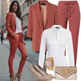 Outfit s Hnědá/Vínová/Tmavě Hnědá/Tmavě červená Kalhoty Kožená Pánská Bund/Sametová Kalhoty/Paperbag Kalhoty/Harémová Kalhoty/Manšestrové Kalhoty/Boyfriend Kalhoty/Plážová Kalhoty/Baggy Kalhoty trend alaçatı stili "Firemní vzhled pro dámy"