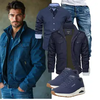 Date Winter Outfit mit Dunkelblau/Blau Herbstjacke/Winterjacke/Cargojacke/Uniformjacke/Militärjacke TACVASEN "Freizeit Outfit"Look: 18 Geburtstag, Schule, Wasen, Date, Pop Konzert, Geburtstag