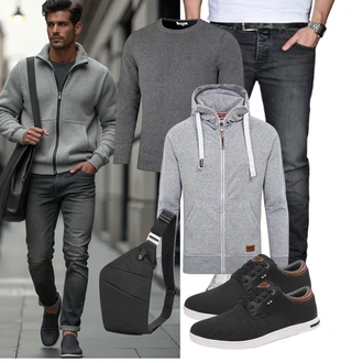 Outfit mit Sport Hoodie/Pullover mit Reißverschluss Yazubi "Freizeit Outfit"