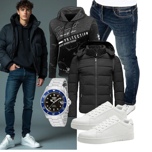 Schwarz/Dunkelgrau Hybridjacke/Isolationsjacke/Kapuzenjacke/Thermojacke/Kunstfaserjacke/Daunenjacke/Winterjacke/Puffer Jacke Redbridge kombinieren