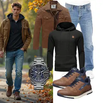 Outfit mit Schwarz/Dunkelgrau/Braun KapuzenPullover/Hoodie/Ausgefallener Hoodie/Unisex Hoodie/KapuzenPullover/Sport Hoodie/Strick Hoodie YuKaiChen "Freizeit Outfit"