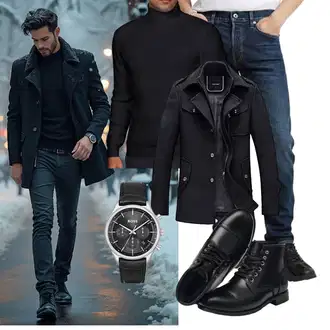Winter Outfit mit Schwarz Schnürschuh/Vintage Stiefelette/Leder Stiefelette/Lederschuh/Gefütterte Stiefelette/Flache Stiefelette/Springerstiefel/Klassischer Stiefel/Schnürstiefelette SL-Saint "Freizeit Outfit"
