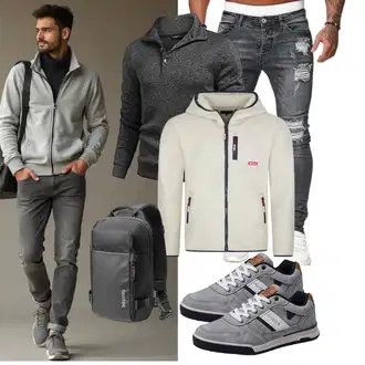 7/8-lang Outfit mit Dunkelgrau/Hellgrau/Grau/Schwarz Osheoiso "Freizeit Outfit"