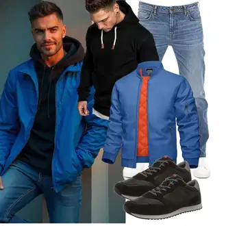 Geburtstag Winter Outfit mit Blau/Hellblau/Pastell Jacke mit Seitlichem Reißverschluss/Trachtenstrickjacke/Wendejacke/Collegejacke/Fliegerjacke/Bomberjacke KEFITEVD "Freizeit Outfit"Look: 18 Geburtstag, Schule, Geburtstag