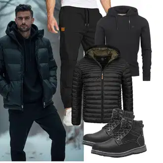 Winter Outfit mit Schwarz Winter Stiefel/Wattierte Stiefel/Klassischer Stiefel/Schnürstiefelette/Stiefel Mit Reißverschluss/Winter Stiefelette/Gefütterte Stiefelette/Wasserfester Schuh/Wasserdichter Stiefel/Winter Sneaker/Herren Lederschuhe ANALEAF "Freizeit Outfit"