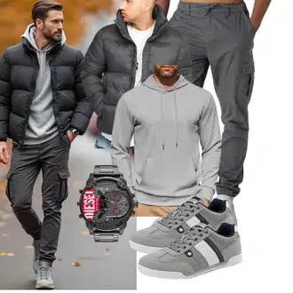 Outfit mit Hellgrau/Dunkelgrau/Grau/Khaki Boyfriend Hose/TrekkingHose/FunktionsHose/Cargo-JoggingHose/Capri/CargoHose/Cargo Short Smith & Solo "Freizeit Outfit"
