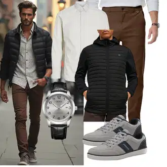 Hütten Outfit mit Schwarz Kunstfaserjacke/2in1 Jacke/Merinojacke/Kapuzenjacke/Isolationsjacke/Verstaubare Jacke/Thermojacke/Hybridjacke Jack & Jones "Freizeit Outfit"Look: Bayram, Pop Konzert, Beerdigung, Electro, Hütten, Fasching