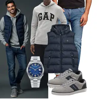 Outfit mit Grau/Hellgrau KapuzenPullover/Unisex Hoodie/Strick Hoodie/Vintage Hoodie/Hoodie/Sport Sweatshirt/Ausgefallener Hoodie/Sport Hoodie GAP "Freizeit Outfit"