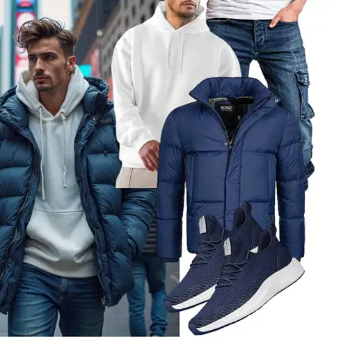 Dunkelblau/Blau Thermojacke/Isolationsjacke/Sommerdaunenjacke/Kunstfaserjacke/Winterjacke/Puffer Jacke/Daunenjacke Indicode kombinieren
