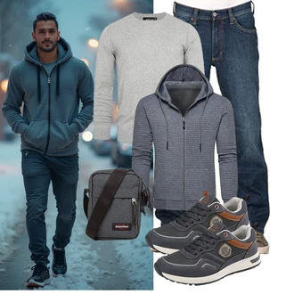 Outfit mit Pullover mit Reißverschluss/KapuzenPullover/Sport Hoodie Tyhengta "Freizeit Outfit"