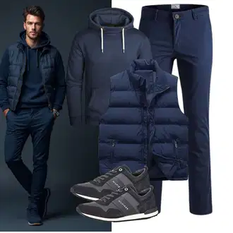 Outfit mit Dunkelblau/Blau Reiseweste/Isolationsweste/Steppweste/Kurze Weste/Daunenweste/Puffer Weste/Outdoorweste Allthemen "Freizeit Outfit"