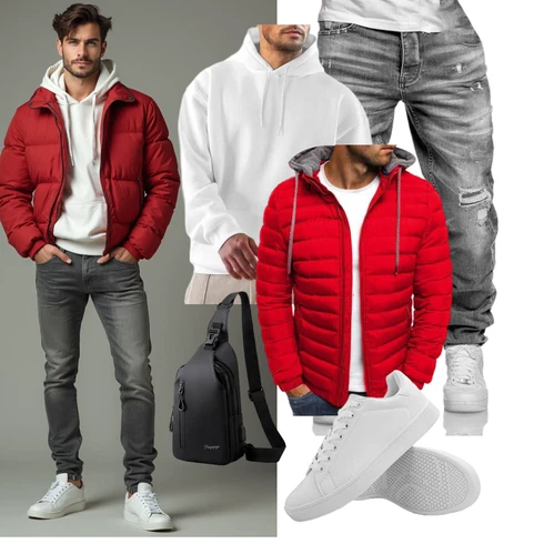 Rot/DunkelRot Jacke mit Seitlichem Reißverschluss/WinterJacke/HerbstJacke/SteppJacke/KapuzenJacke/Unisex Hoodie/Hoodie/Sport Hoodie/Strick Hoodie/Ausgefallener Hoodie/SweatJacke/Puffer Jacke Oanviso kombinieren