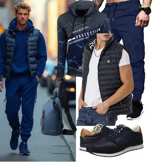 Outfit mit Schwarz/Dunkelblau/Blau Reiseweste/Wendeweste/Kunstfaserweste/Reitweste/Ärmellose Weste/Kurze Weste/Steppweste/Puffer Weste/Daunenweste Redbridge "Freizeit Outfit"