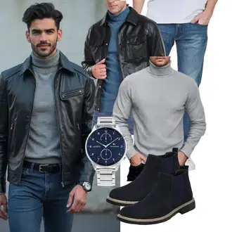 Stil Motorrad Outfit mit Schwarz/Rot/Blau Lederjacke/Vintage Lederjacke/KunstLederjacke/Leder Bomberjacke Sailwind "Freizeit Outfit"Look: Classic, Coole, Rad, Stil, Indoor, Wetlook, Workwear, Maritim, 80er, Rockige, Freizeit, Reiten, Motorrad