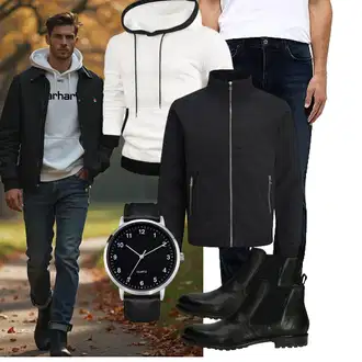 Outfit mit Weiß/Creme/Schwarz KapuzenPullover/Strick Hoodie/Hoodie/Unisex Hoodie/Sport Sweatshirt/Ausgefallener Hoodie/KapuzenPullover/Sport Hoodie JMIERR "Freizeit Outfit"