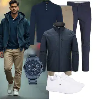 Hütten Outfit mit Khaki/Beige/Hellblau Jack & Jones "Freizeit Outfit"Look: Schule, Pop Konzert, Strandtag, Hütten, Standesamt