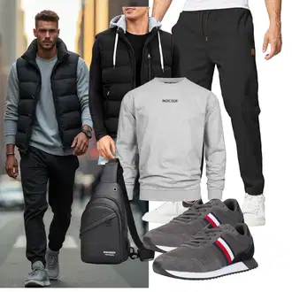 Outfit mit Schwarz Steppweste/Daunenweste/Puffer Weste/Kurze Weste Vancavoo "Freizeit Outfit"