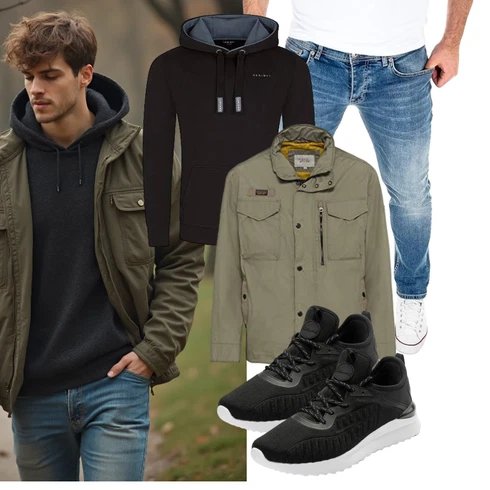 Khaki/DunkelGrün/Braun/Grün Übergangsjacke/Sommerjacke/Trekkingjacke/Uniformjacke/Militärjacke/Nachhaltige Jacke/Wachsjacke/Cargojacke Camel Active kombinieren