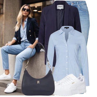 Prugasto Outfit sa Svjetloplava Bluza i Tunika/Bluza Veći Broj More & More "Proljetni outfit za slobodno vrijeme"