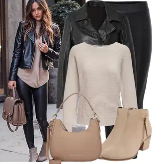 Outfit sa Smeđa/Bež/Kaki Podstavljena Gležnjača/Čizma s patentnim zatvaračem/Ravna Gležnjača/Kožna gležnjača/ljetna gležnjača About You "Proljetni outfit za slobodno vrijeme"
