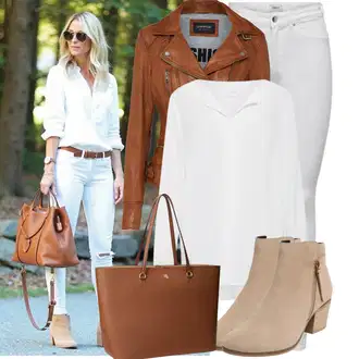 Outfit sa Smeđa/Bež/Kaki Podstavljena Gležnjača/Čizma s patentnim zatvaračem/Ravna Gležnjača/Kožna gležnjača/ljetna gležnjača About You "Proljetni outfit za slobodno vrijeme"