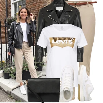 Outfit s Bílá/Béžová/Krémová/Khaki/Modrá Vintage Teniska/Letní Tenisky/Nízká Teniska/Teniska s dírkovaným vzorem/Úzká Teniska/Skate Bota/Kožené Tenisky Nike Sportswear "Volnočasový outfit na jaro"