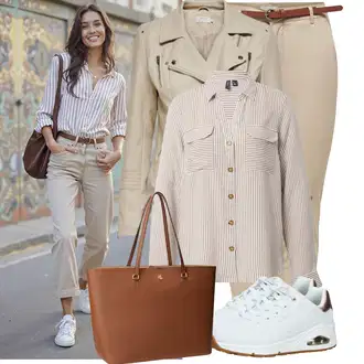 Outfit s Béžová/Zlatý/Bílá/Modrá Sport Bota na fitness/Bota na zumbu/Gymnastická bota/Tréninková bota/Běžecká bota/Tenisová bota Skechers "Volnočasový outfit na jaro"