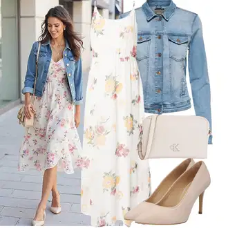 sviatočné Outfit sa Bijela/Krem/Pink/Smeđa Maksi Haljina/Boho Ljetna Haljina/Duga Ljetna Haljina/Haljina od muslina/Haljina za Plažu/Haljina od Šifona/Haljina S Printom VERO MODA "Proljetni outfit za slobodno vrijeme"Look: Rap, Sveučilišna, Preodjeven, Boho, sviatočné, Mom, Romantičan