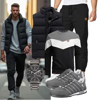 7/8-lang Outfit mit Schwarz/Dunkelgrau Funktionsweste/Ärmellose Weste/Outdoorweste/Reiseweste/Kurze Weste/Daunenweste/Puffer Weste AnyuA "Freizeit Outfit"