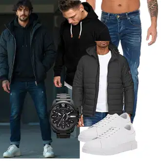 Wandern Herbst Outfit mit Schwarz Sport Sweatshirt/Unisex Hoodie/Hoodie/Strick Hoodie/Sport Hoodie/Ausgefallener Hoodie/Kapuzenpullover REPUBLIX "Freizeit Outfit"Look: Freizeit, Joggen, Wandern