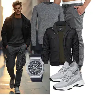 Date Winter Outfit mit Schwarz/Dunkelgrün/Khaki/Dunkelgrau Uniformjacke/Jacke mit Seitlichem Reißverschluss/Cargojacke/Winterjacke/Herbstjacke/Militärjacke/Bomberjacke TACVASEN "Freizeit Outfit"Look: Wasen, Date, Pop Konzert, Schule, 18 Geburtstag, Geburtstag