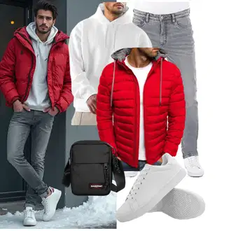 Outfit mit Rot/DunkelRot Jacke mit Seitlichem Reißverschluss/WinterJacke/HerbstJacke/SteppJacke/KapuzenJacke/Unisex Hoodie/Hoodie/Sport Hoodie/Strick Hoodie/Ausgefallener Hoodie/SweatJacke/Puffer Jacke Oanviso "Freizeit Outfit"