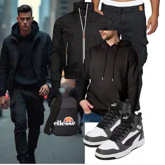 Outfit mit Schwarz/Dunkelgrau KapuzenPullover/Sport Sweatshirt/Hoodie/Ausgefallener Hoodie/Sport Hoodie/Unisex Hoodie/KapuzenPullover torland "Freizeit Outfit"