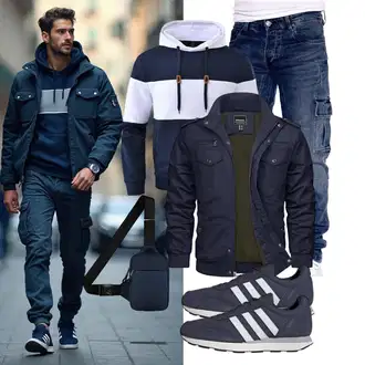Date Winter Outfit mit Dunkelblau/Blau Herbstjacke/Winterjacke/Cargojacke/Uniformjacke/Militärjacke TACVASEN "Freizeit Outfit"Look: 18 Geburtstag, Schule, Wasen, Date, Pop Konzert, Geburtstag