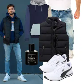 7/8-lang Outfit mit Schwarz/Dunkelgrau Funktionsweste/Ärmellose Weste/Outdoorweste/Reiseweste/Kurze Weste/Daunenweste/Puffer Weste AnyuA "Freizeit Outfit"