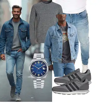 Retro Outfit mit Blau/Hellblau/Schwarz Vintage Jacke/Kurze Jeansjacke Lee "Freizeit Outfit"Look: Classic, Uni, Stil, Fische, Schön, Workwear, Rap, 90er, Coole, Retro