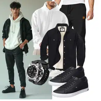 Wandern Winter Outfit mit Schwarz Coevals Club "Freizeit Outfit"Look: Angeln, Fitness, Wandern, Jagd, Trekking