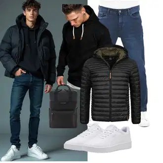 Hütten Outfit mit Schwarz/Dunkelgrün/Khaki Isolationsjacke/Daunenjacke/Kunstfaserjacke/Jacke mit Seitlichem Reißverschluss/Herbstjacke/Winterjacke/Puffer Jacke/Thermojacke/Steppjacke/Verstaubare Jacke/Kapuzenjacke Indicode "Freizeit Outfit"Look: Bayram, Pop Konzert, Hütten, Silvester, Festival, Fasching, Schule