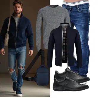 Freizeit Outfits Business Winter mit Dunkelblau Trachtenjacke Glestore "Freizeit Outfit"Look: Classic, Leger, Stil, Indoor, Empire, Trachten, Büro, Maritim, Smart Casual, Moderne, Uni, Business, Coole
