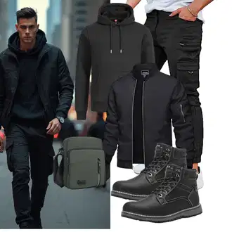 Tapered Outfit mit Schwarz/Khaki GINGTTO "Freizeit Outfit"