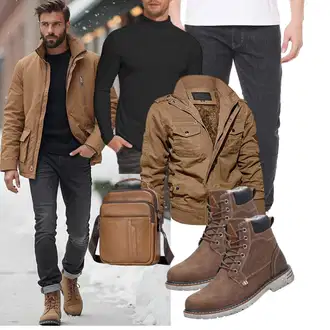 Outfit mit Dunkelbraun/Braun/Khaki/Grau/Dunkelgrün Winter Stiefel/SchnürStiefel/Herren Lederschuhe/Wasserfester Schuh/Sicherheitsschuh/Winter Stiefelette/Wasserdichter Stiefel/Gefütterte Stiefelette/Klassischer Stiefel Mishansha "Freizeit Outfit"