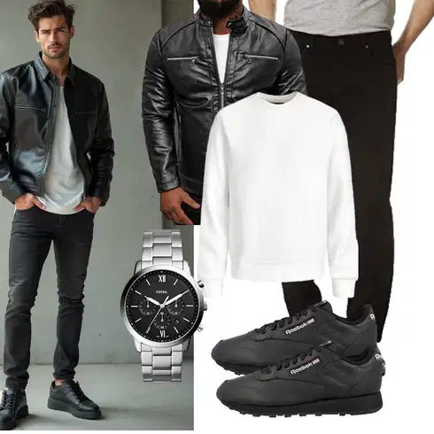 Schwarz Jacke mit Seitlichem Reißverschluss/Vintage Lederjacke/Motorradjacke/Leder Bomberjacke/Bikerjacke/KunstLederjacke OZONEE kombinieren