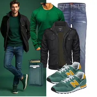 Rundhals Outfit mit Dunkelgrün/Grün Sport Sweatshirt/Women's Fleece Sweatshirts/Kaschmir Pullover BOLF "Freizeit Outfit"