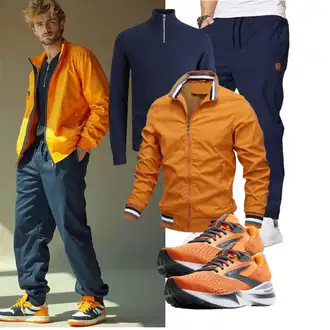 Outfit mit Orange/Gelb/Braun Innenfutter Jacke/Coachjacke/Nylonjacke/Trachtenstrickjacke/Vintage Jacke/Uniformjacke/Frühlingsjacke/Sommerjacke/Collegejacke/Bomberjacke AIEOE "Freizeit Outfit"