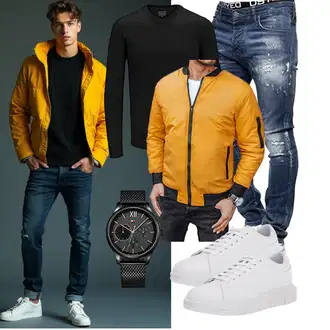 Outfit mit Schwarz Jeans Leder Schuhe MERISH "Freizeit Outfit"